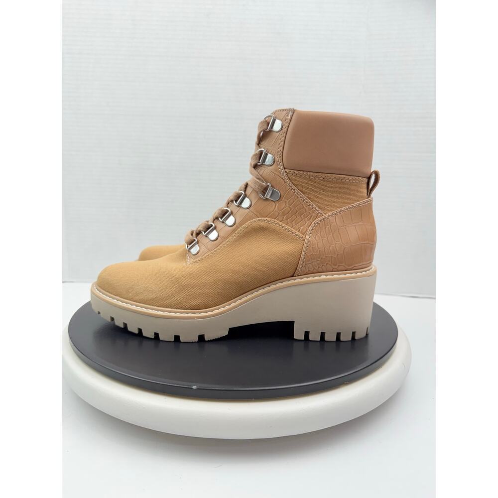 Dolce Vita Hank Womens Sz 8 Combat Boot Tan Cafe Brown Snakeskin Print Lug Sole
